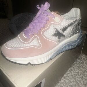 Golden Goose Pink and Silver Star Sneakers